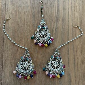 CHANDINI MIRROR AND STONE EARRINGS AND TIKKA Set